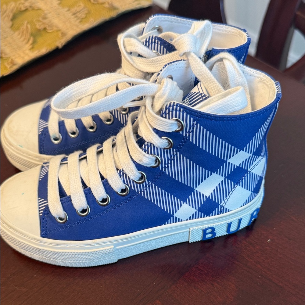 Burberry Blue and White High-Top Sneakers